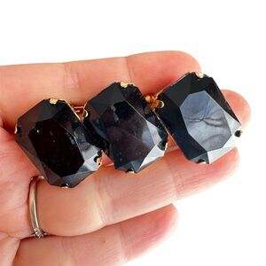 Vintage Triple 3 Black Rhinestone Jewel Brooch Pin